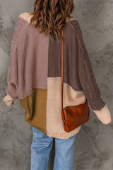 Color Block Cable-Knit Batwing Sleeve Cardigan - SHE BADDY© ONLINE WOMEN FASHION & CLOTHING STORE