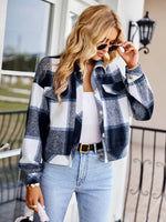 Plaid Button Front Dropped Shoulder Collared Jacket - SHE BADDY© ONLINE WOMEN FASHION & CLOTHING STORE