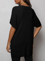 V-Neck Slit High-Low Knit Top - SHE BADDY© ONLINE WOMEN FASHION & CLOTHING STORE