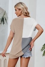 Color Block V-Neck Knit Top - SHE BADDY© ONLINE WOMEN FASHION & CLOTHING STORE