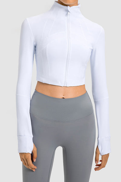 Zip Front Cropped Sports Jacket - SHE BADDY© ONLINE WOMEN FASHION & CLOTHING STORE