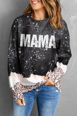 MAMA Leopard Color Block Round Neck Sweatshirt - SHE BADDY© ONLINE WOMEN FASHION & CLOTHING STORE