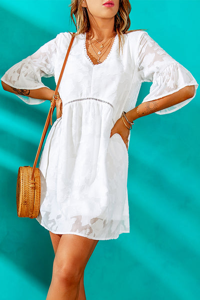 Applique V-Neck Flounce Sleeve Mini Dress - SHE BADDY© ONLINE WOMEN FASHION & CLOTHING STORE