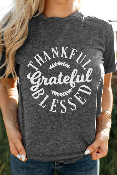 THANKFUL GRATEFUL BLESSED Graphic Crewneck Tee - SHE BADDY© ONLINE WOMEN FASHION & CLOTHING STORE