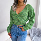 Heathered Surplice Cropped Sweater - SHE BADDY© ONLINE WOMEN FASHION & CLOTHING STORE