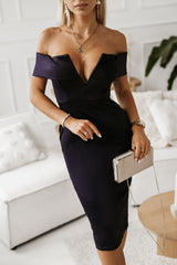 Off-Shoulder Zip-Back Slit Dress - SHE BADDY© ONLINE WOMEN FASHION & CLOTHING STORE