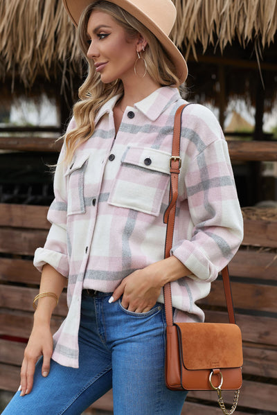 Plaid Dropped Shoulder Pocket Shacket - SHE BADDY© ONLINE WOMEN FASHION & CLOTHING STORE