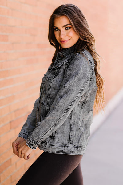 Acid Wash Distressed Denim Jacket - SHE BADDY© ONLINE WOMEN FASHION & CLOTHING STORE