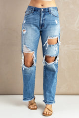 Frayed Hem Distressed Jeans with Pockets - SHE BADDY© ONLINE WOMEN FASHION & CLOTHING STORE