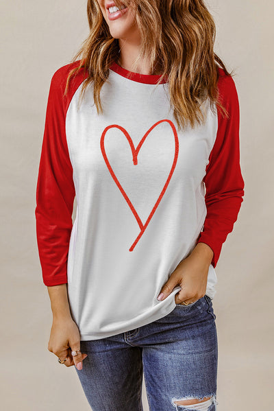 Contrast Baseball Sleeve Heart Graphic Top - SHE BADDY© ONLINE WOMEN FASHION & CLOTHING STORE