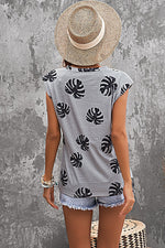 Printed Capped Sleeve Round Neck Top - SHE BADDY© ONLINE WOMEN FASHION & CLOTHING STORE