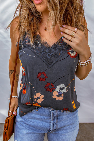 Floral Lace Trim V-Neck Cami - SHE BADDY© ONLINE WOMEN FASHION & CLOTHING STORE