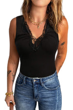 Plunge Ribbed Lace Trim Tank Top - SHE BADDY© ONLINE WOMEN FASHION & CLOTHING STORE