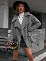 Zip-Up Collared Teddy Jacket - SHE BADDY© ONLINE WOMEN FASHION & CLOTHING STORE