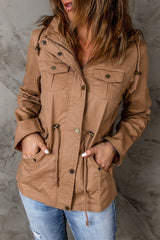 Drawstring Waist Hooded Jacket with Pockets - SHE BADDY© ONLINE WOMEN FASHION & CLOTHING STORE