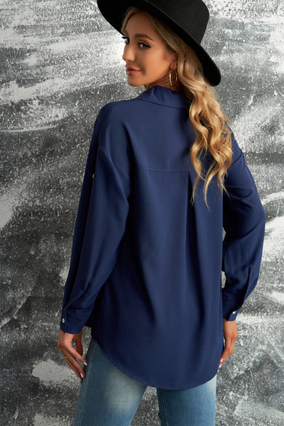 Button-Up Roll-Tab Sleeve Shirt - SHE BADDY© ONLINE WOMEN FASHION & CLOTHING STORE