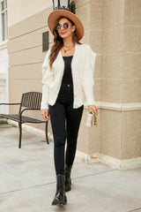 Puff Sleeve V-Neck Fuzzy Cardigan - SHE BADDY© ONLINE WOMEN FASHION & CLOTHING STORE