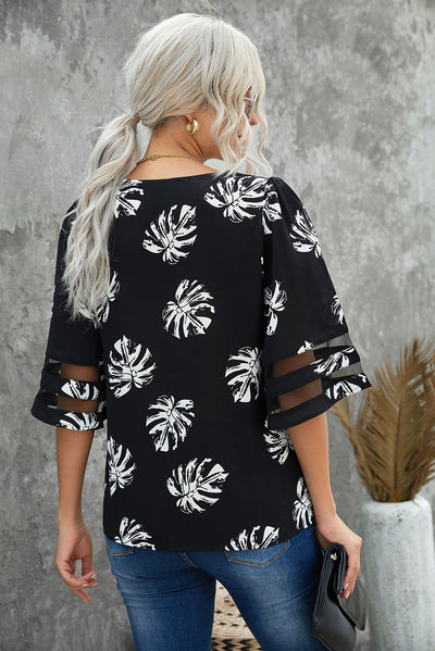 Botanical Print V-Neck Puff Sleeve Blouse - SHE BADDY© ONLINE WOMEN FASHION & CLOTHING STORE