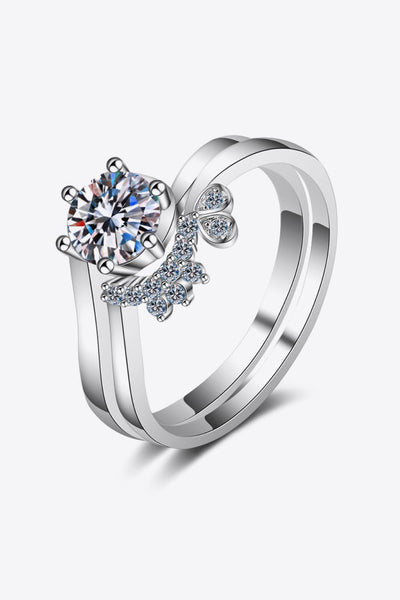 Moissanite Rhodium-Plated Two-Piece Ring Set - SHE BADDY© ONLINE WOMEN FASHION & CLOTHING STORE