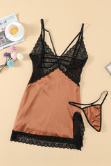 Lace Spice Satin Babydoll with Slit - SHE BADDY© ONLINE WOMEN FASHION & CLOTHING STORE