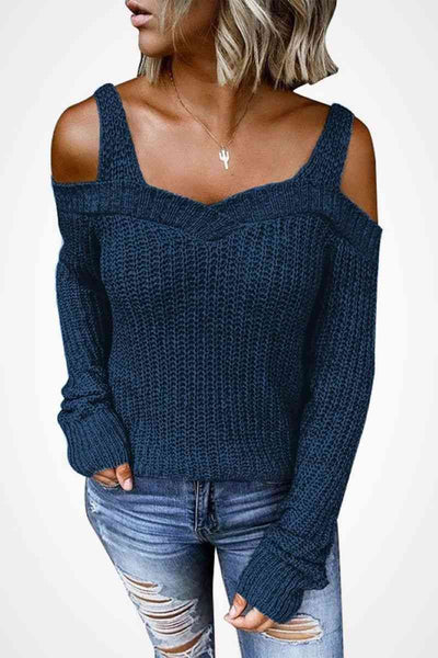 Long Sleeve Cold Shoulder Sweater - SHE BADDY© ONLINE WOMEN FASHION & CLOTHING STORE