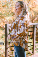 Plus Size Patchwork Balloon Sleeve Blouse - SHE BADDY© ONLINE WOMEN FASHION & CLOTHING STORE