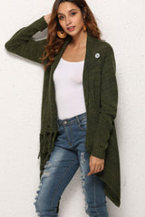 One-Button Tassel Tie Asymmetrical Hem Cardigan - SHE BADDY© ONLINE WOMEN FASHION & CLOTHING STORE