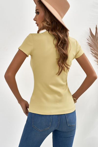 Buttoned Short Sleeve Tee Shirt - SHE BADDY© ONLINE WOMEN FASHION & CLOTHING STORE