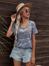 Glitter V-Neck Short Sleeve Tee Shirt - SHE BADDY© ONLINE WOMEN FASHION & CLOTHING STORE