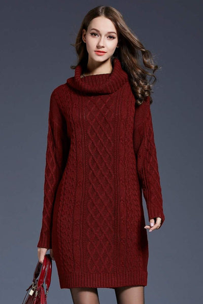 Full Size Mixed Knit Cowl Neck Dropped Shoulder Sweater Dress - SHE BADDY© ONLINE WOMEN FASHION & CLOTHING STORE