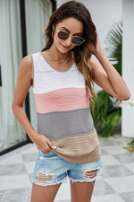 Color Block Slit Knit Tank - SHE BADDY© ONLINE WOMEN FASHION & CLOTHING STORE