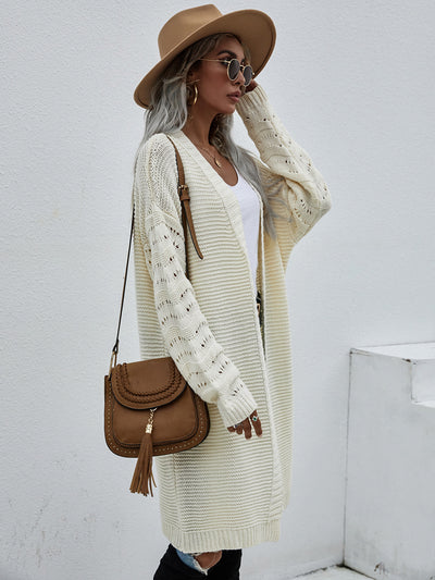 Horizontal Ribbing Open Front Duster Cardigan - SHE BADDY© ONLINE WOMEN FASHION & CLOTHING STORE