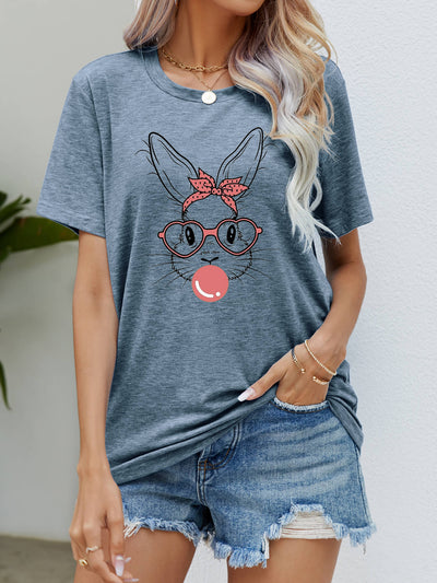 Easter Bunny Graphic Round Neck T-Shirt - SHE BADDY© ONLINE WOMEN FASHION & CLOTHING STORE