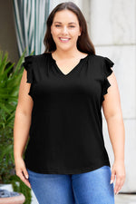 Plus Size Flutter Sleeve Notched Blouse - SHE BADDY© ONLINE WOMEN FASHION & CLOTHING STORE