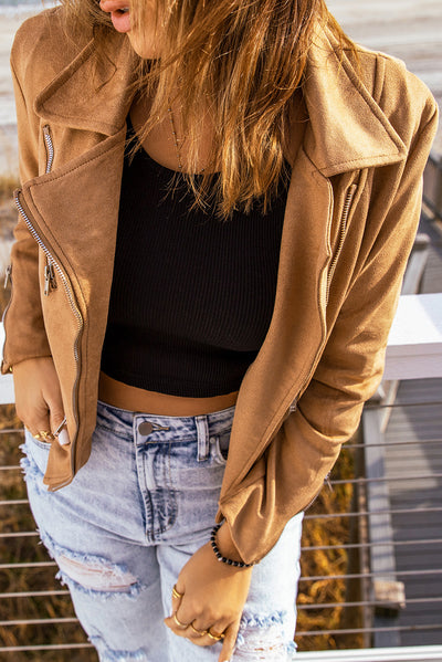 Zip-Up Suede Jacket - SHE BADDY© ONLINE WOMEN FASHION & CLOTHING STORE