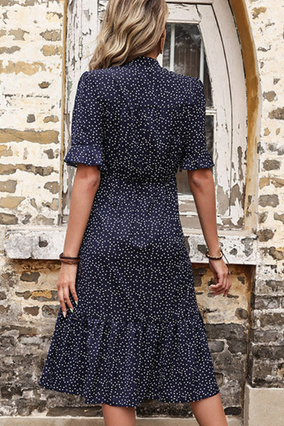 Polka Dot Tie Front Ruffled Midi Dress - SHE BADDY© ONLINE WOMEN FASHION & CLOTHING STORE