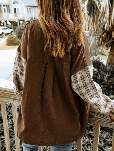 Plaid Corduroy Shirt Jacket with Pockets - SHE BADDY© ONLINE WOMEN FASHION & CLOTHING STORE