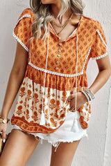 Bohemian Tie Neck Buttoned Blouse - SHE BADDY© ONLINE WOMEN FASHION & CLOTHING STORE