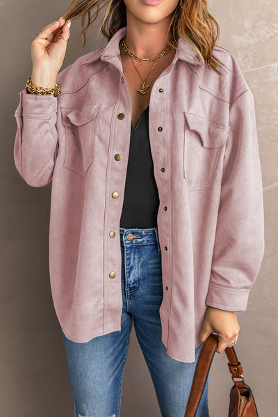 Suede Snap Front Dropped Shoulder Jacket - SHE BADDY© ONLINE WOMEN FASHION & CLOTHING STORE