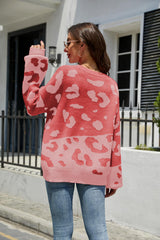 Leopard Ribbed Trim Dropped Shoulder Sweater - SHE BADDY© ONLINE WOMEN FASHION & CLOTHING STORE