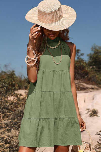 Tie Back Sleeveless Tiered Dress - SHE BADDY© ONLINE WOMEN FASHION & CLOTHING STORE