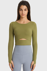 Cutout Long Sleeve Cropped Sports Top - SHE BADDY© ONLINE WOMEN FASHION & CLOTHING STORE