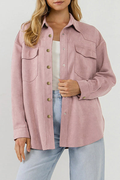 Suede Snap Front Dropped Shoulder Jacket - SHE BADDY© ONLINE WOMEN FASHION & CLOTHING STORE