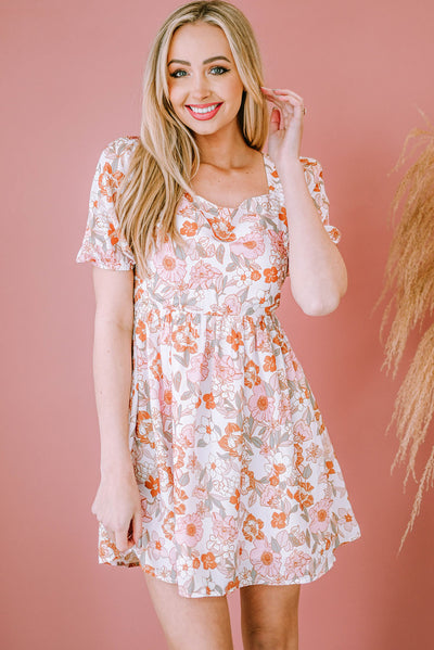 Floral Tie-Back Puff Sleeve Dress - SHE BADDY© ONLINE WOMEN FASHION & CLOTHING STORE