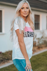 Leopard Color Block Short Sleeve T-Shirt - SHE BADDY© ONLINE WOMEN FASHION & CLOTHING STORE