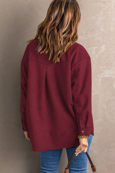 Suede Snap Front Dropped Shoulder Jacket - SHE BADDY© ONLINE WOMEN FASHION & CLOTHING STORE