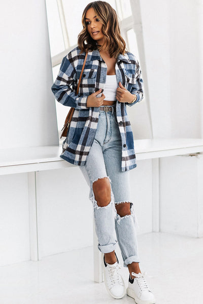 Plaid Dropped Shoulder Pocket Shacket - SHE BADDY© ONLINE WOMEN FASHION & CLOTHING STORE