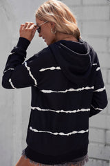 Striped Drop Shoulder Hoodie with Kangaroo Pocket - SHE BADDY© ONLINE WOMEN FASHION & CLOTHING STORE