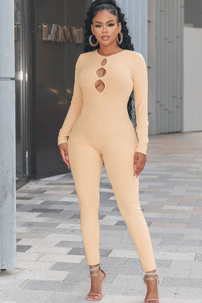 Cutout Round Neck Jumpsuit - SHE BADDY© ONLINE WOMEN FASHION & CLOTHING STORE