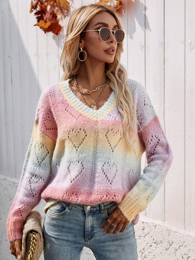 Tie-Dye V-Neck Drop Shoulder Pullover Sweater - SHE BADDY© ONLINE WOMEN FASHION & CLOTHING STORE